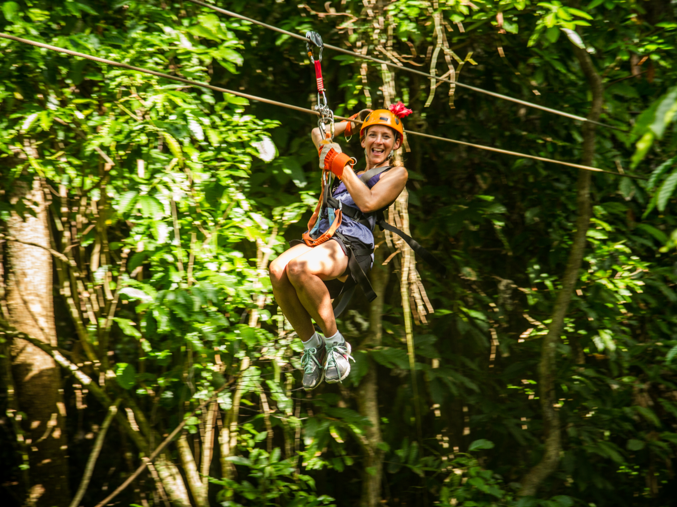 woman ziplining